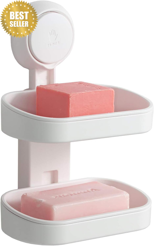 Double Layer Soap Dish Suction Cup Soap Holder, Strong Sponge Holder for Shower,