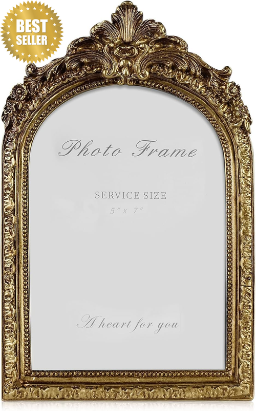 5X7 Gold Picture Frame, Vintage Gold Ornate Resin Photo Frame with Glass Front f