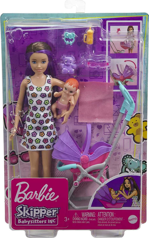 Barbie Skipper Babysitters Inc Playset with Brunette Doll, Stroller, Baby Doll &