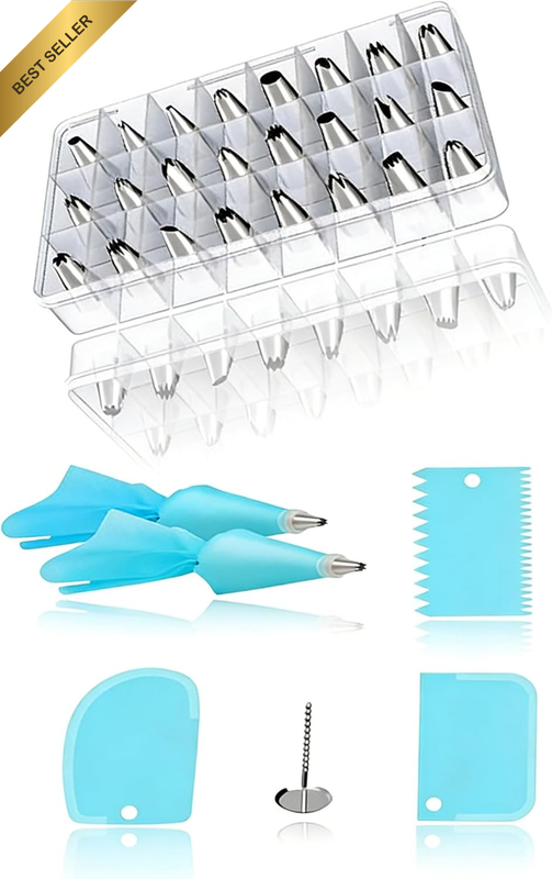 32PCS Pastry Bags & Tips Set – Cake Decorating Kit with Piping Nozzles & Icing B