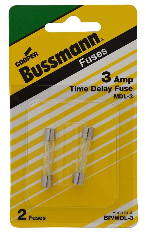Bussman Bp/mdl-3 3 Amp Glass Tube Time Delay Fuse 2 Count