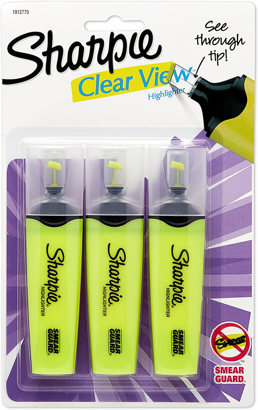 SHARPIE Clear View Chisel Tip Highlighters, Yellow (1904613)