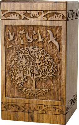 SIC Rosewood Urn for Human Ashes Adult, Vertical Tree of Life Wooden Urns for As