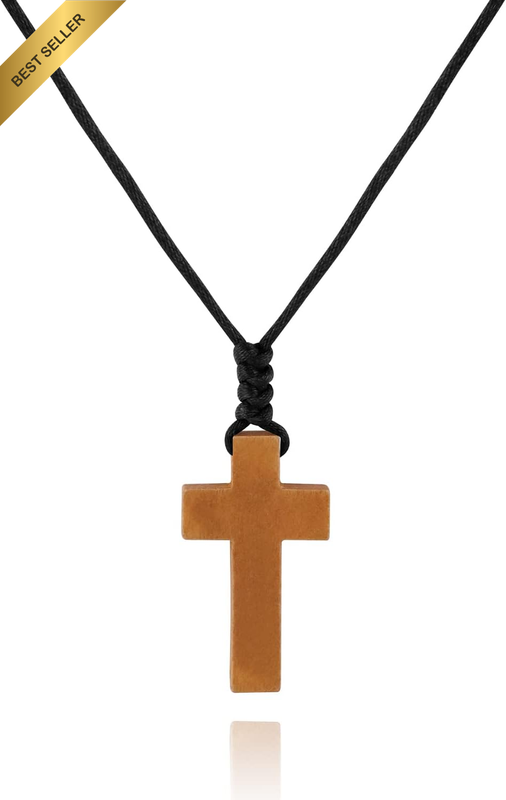 Natural Wood Cross Pendant Necklace for Men Women Boy Girls ， Cross for Car Mirr
