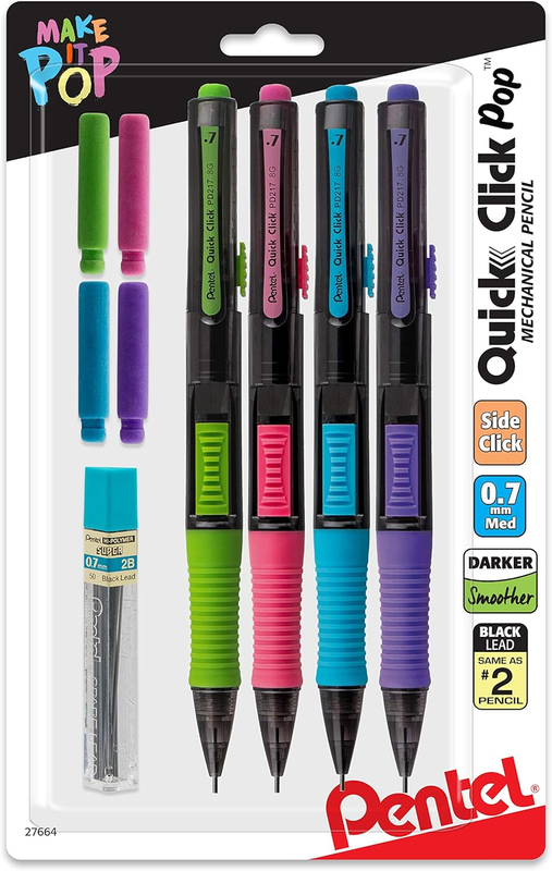 Quick Click Pop Mechanical Pencil, (0.7Mm) Medium 2B Lead, with 2B Lead and (2)