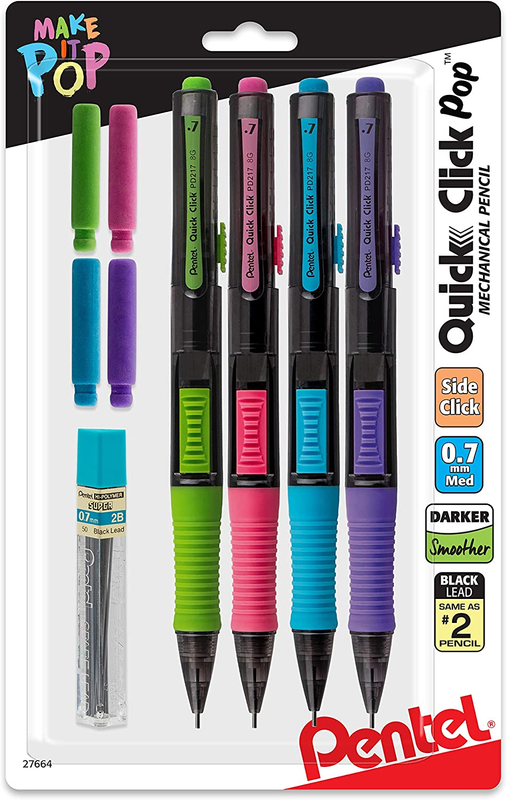 Quick Click Pop Mechanical Pencil, (0.7Mm) Medium 2B Lead, with 2B Lead and (2)