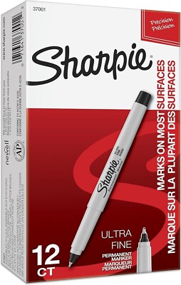 SHARPIE Permanent Markers, Ultra Fine Point, Black, 12 Count 37001 NEW IN BOX