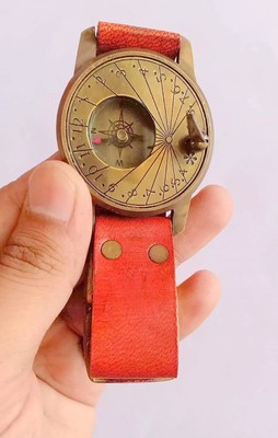 Wrist Watch with Rustic Engraved Compass (Bronze) Brass Working Sundial Compass
