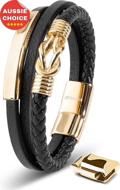 Men's Black Genuine Leather Bracelet Proud Stylish Accessory Gift