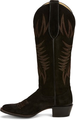 Pre-owned Justin Boots Justin 15in Womens Black Suede Clara Leather Cowboy Boots