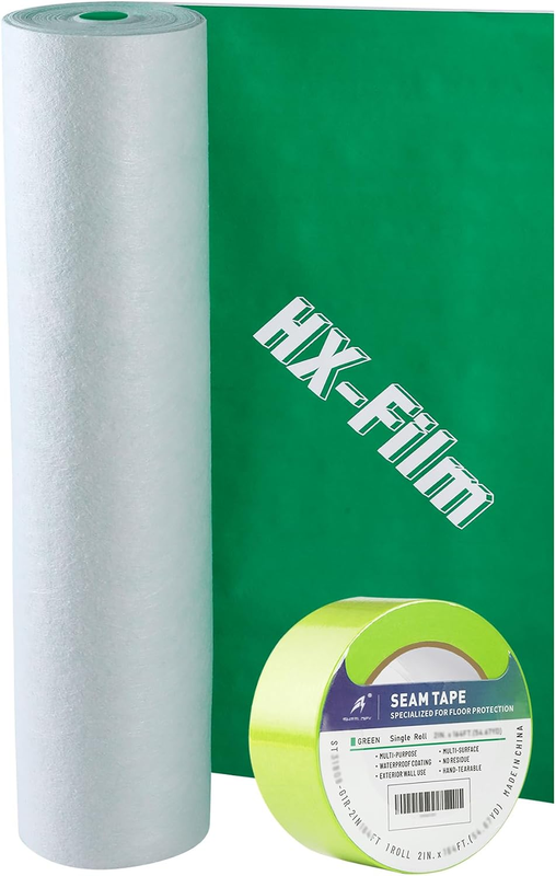 39" X 100' Heavy-Duty Floor Protection | Construction Grade Carpet Protector | Drop Cloth Plastic Film for Hardwood Floors | Waterproof Painters Covering with No Residue (Green)