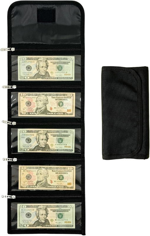 Money Wallet Organizer for Cash with 5 Zippered Pockets - Hand...