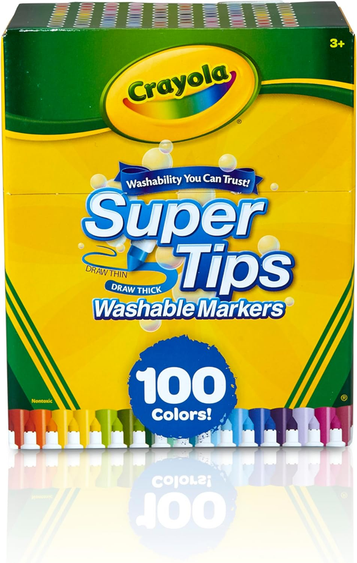 Washable Supertips Markers, 100 Vibrant Colours Including Storage Box and Perfec