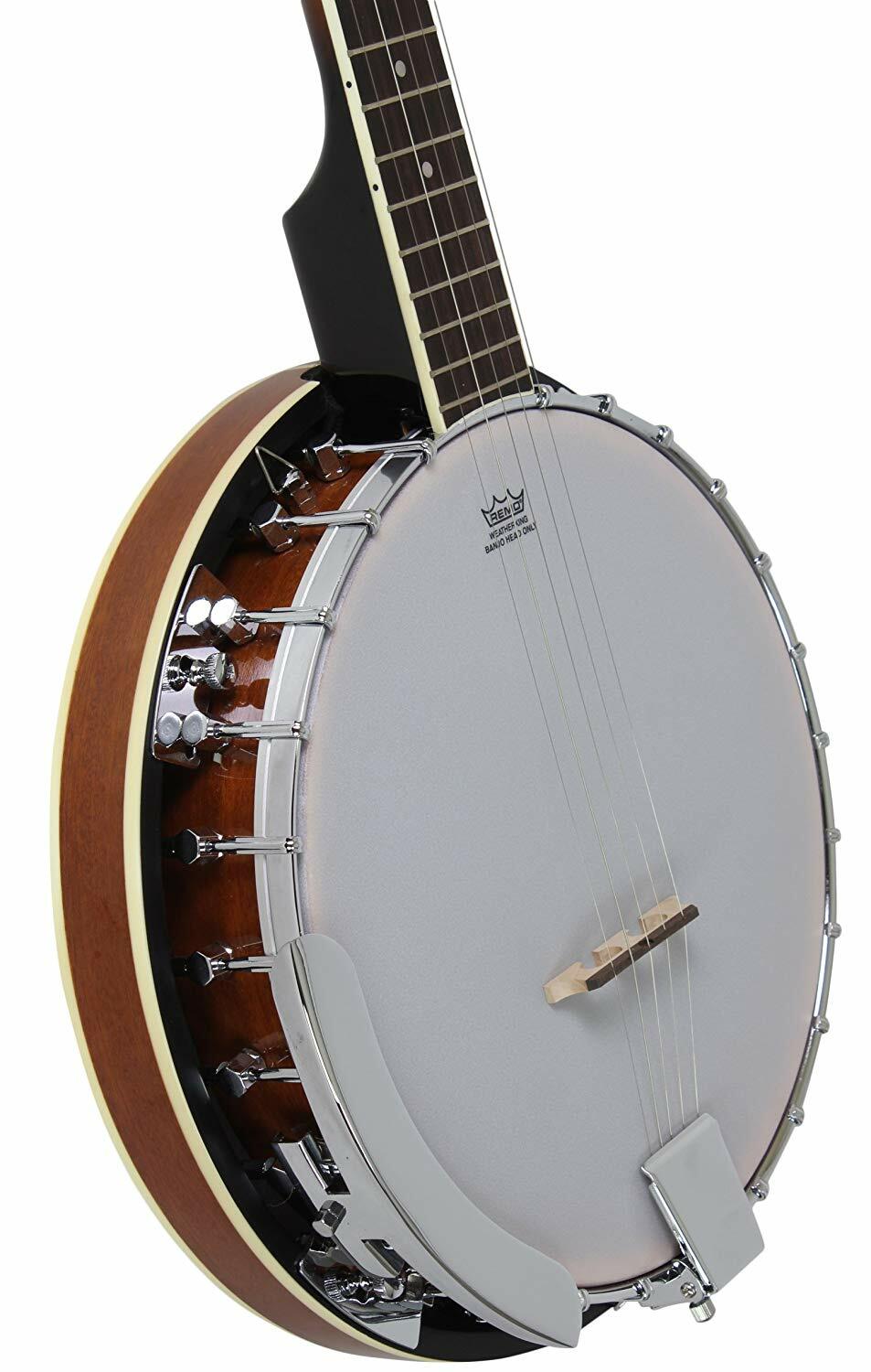 5 String Banjo Closed Solid Back Musical Instument Geared 5th Tuner 24 Brackets