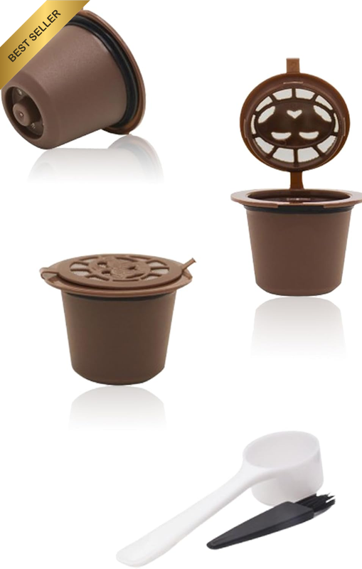 3PCS Reusable Coffee Capsules – Refillable Pods with Spoon & Brush, Eco-Friendly