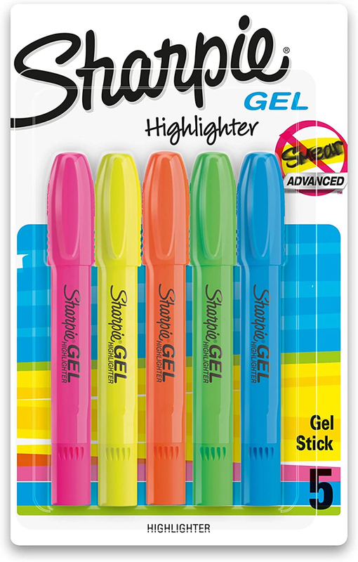 SHARPIE Gel Highlighters, Bullet Tip, Assorted Colors, 5 Count