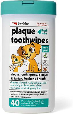 Petkin Plaque Toothwipes. Safe Natural Oral Care for pets- Cleans Teeth, Gums