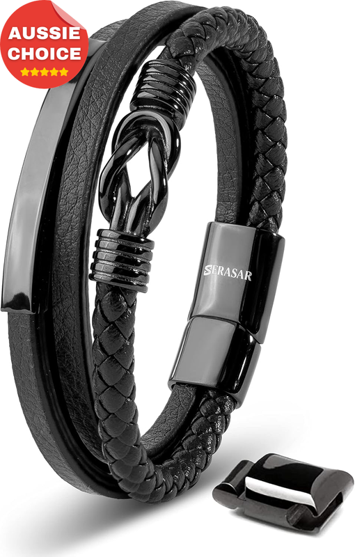 Men's Genuine Leather Bracelet Proud Black Stylish Gift Fashion Jewelry