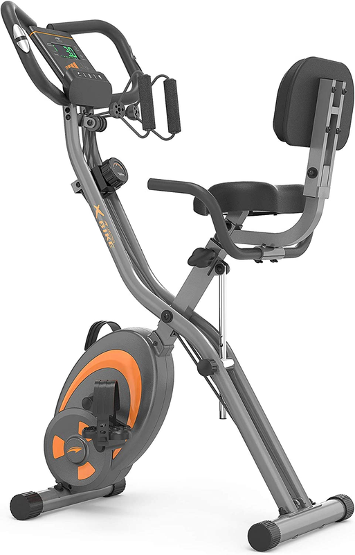 Folding Stationary Bike Recumbent Exercise Bike W/Arm Resistance Bands-Pulse Sen