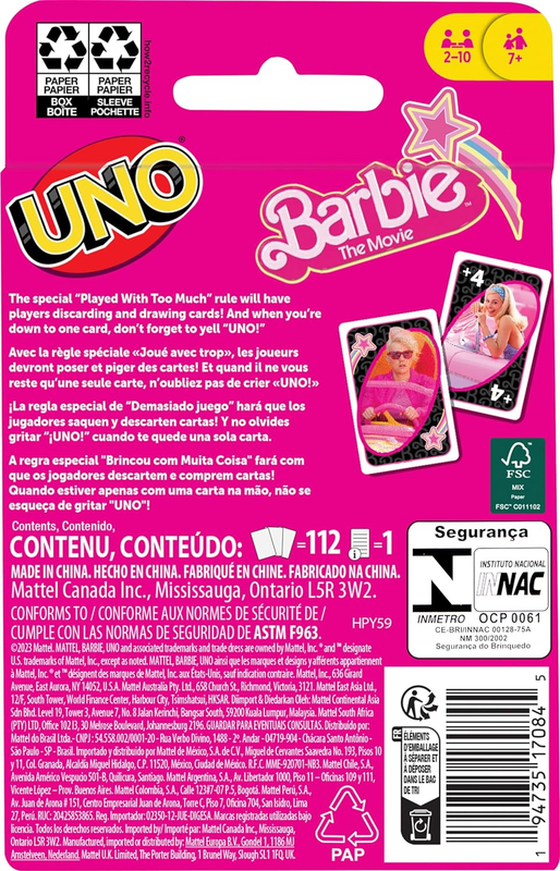 UNO Barbie the Movie Card Game for Kids & Adults Featuring Characters from the M