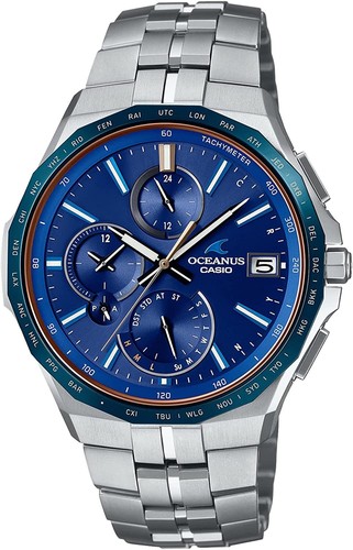 Pre-owned Casio Oceanus Ocw-s5000f-2ajf Manta Slim Case Blue Dial Chrono Watch Men Japan