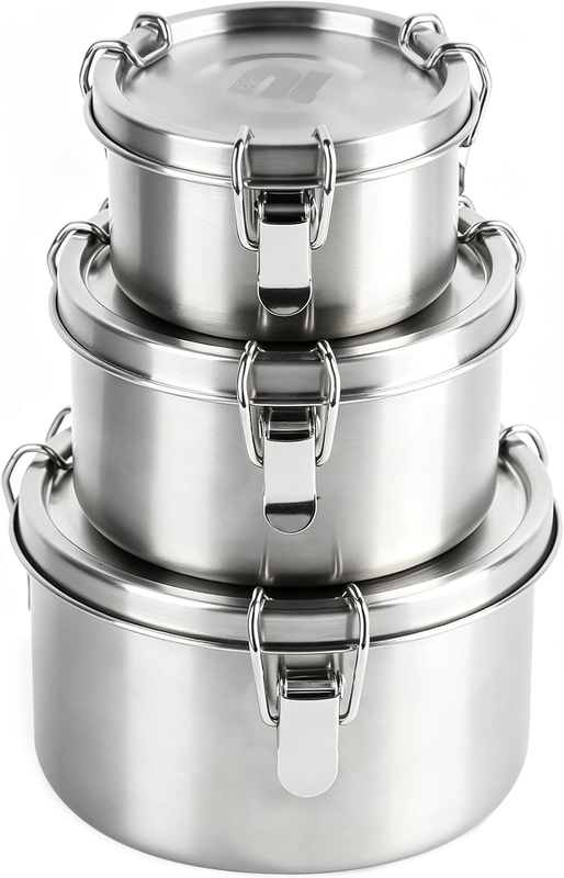 Nicelock Small Stainless Steel Food Storage Containers with Lid Set of 3 Metal B
