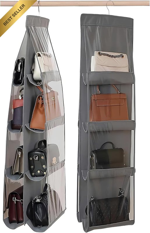 Hanging Purse Organizer for Closet, 2 Pack 8 Pockets Clear Handbag Organizer wit