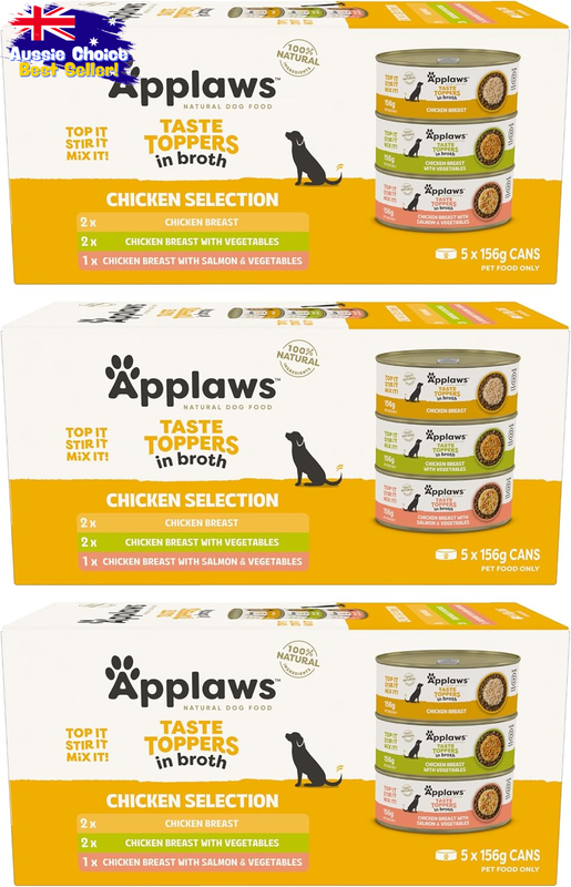 Taste Toppers Wet Dog Food Chicken Broth 156G - 15 Tin Pack, Natural Ingredients
