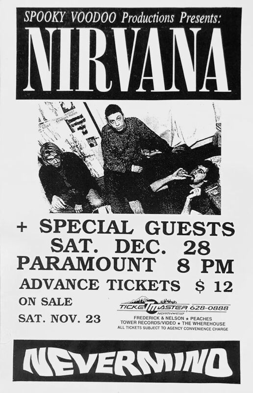 Nirvana ~ Paramount Theater Seattle 199 1~ 11"x 17" Concert/Venue Poster