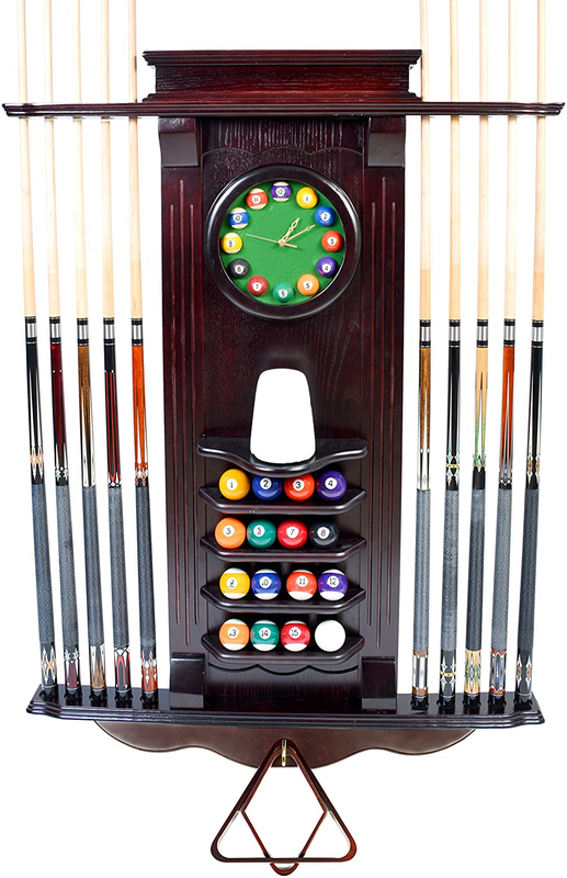 - Cue Rack Only 10 Pool Cue - Billiard Stick Wall Rack W/Clock Choose Mahogany,