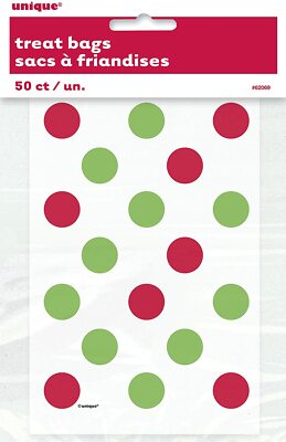 Unique Industries Red & Green Polka Dots Loot Bags 5''X 8'' Party favors - 50 ct.