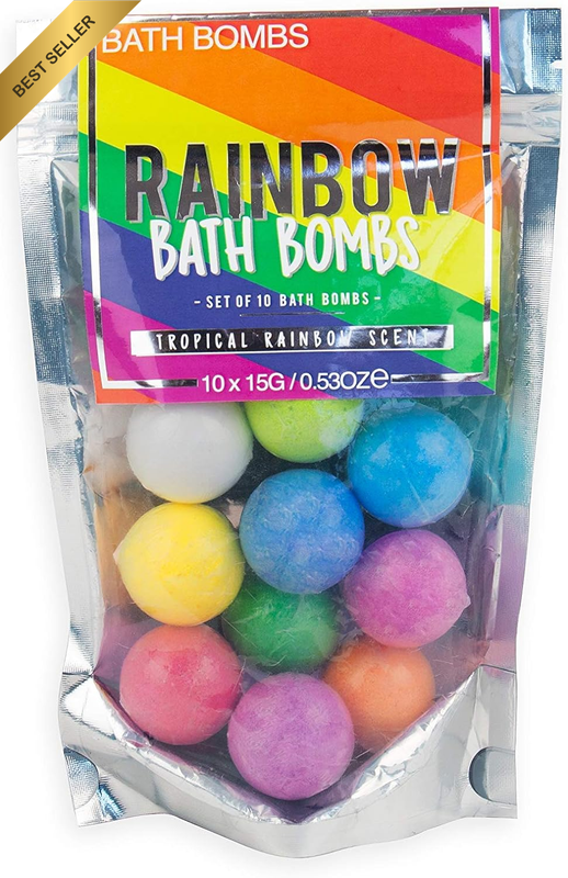 Rainbow Bath Bombs, Set of 10 Colourful Bath Bombs, Tropical Fruity Scent, Fun B