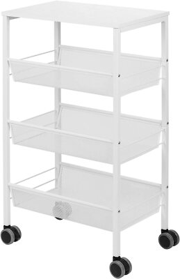 4 Tier Utility Rolling Cart on Wheels Serving Cart with Storage Organizer White