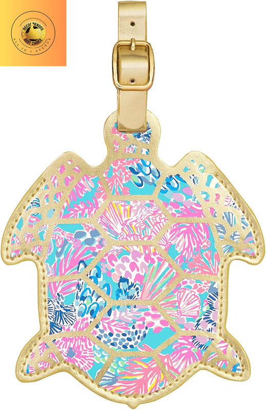 Lilly Pulitzer Turtle Shaped Luggage Tag with Secure Strap,  Vegan Leather