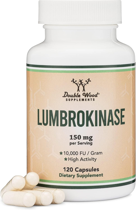 Lumbrokinase Enzymes 120 Capsules 150mg 10000 FU/Gram for Cardiovascular Support