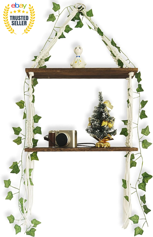 Hanging Shelves Wood Wall Mount Floating Shelf with Vine Lig