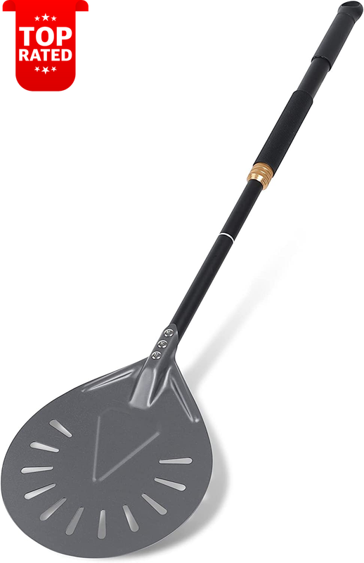 8 Inch Aluminum Perforated Pizza Turning Peel with 42 Inch Adjustable Handle