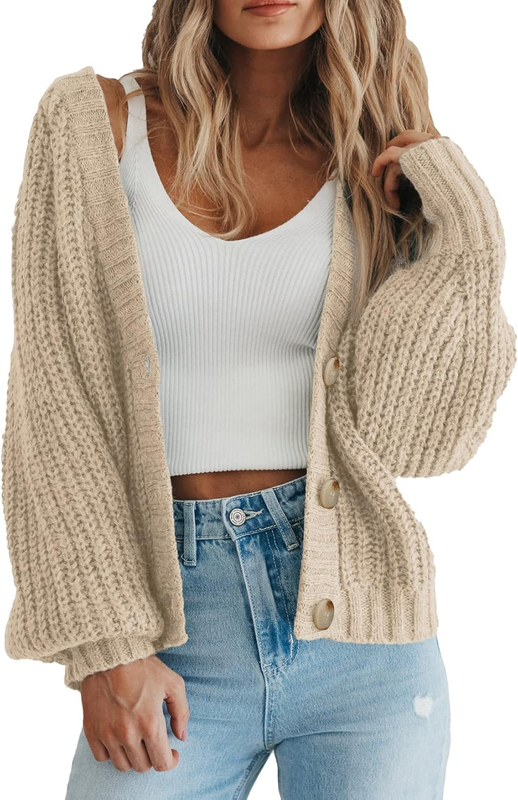 PRETTYGARDEN Women Chunky Knit Button Open Front Long Sleeve Cardigan