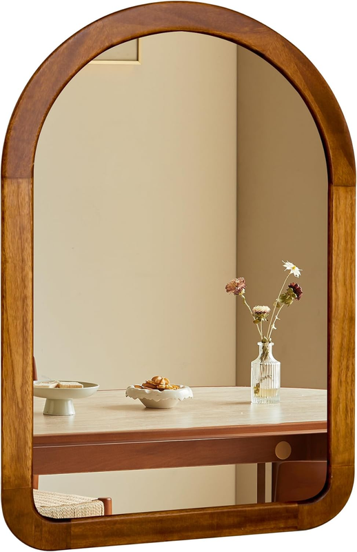 Arched Bathroom Mirror,Wood 22 X 30 Inch Arch Wall Mirror with Walnut Frame,Vanity Tempered Glass Mirror for Bedroom,Entryway,Living Room