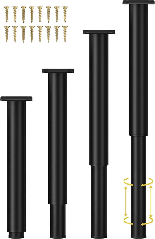 Metal Adjustable Furniture Legs 10-17 Inch,  Sofa Cabinet Legs Adjustable Height Replacement Support Legs for Bed/Couch/Dresser/Chair/Tv Stand/Coffee Table, Legs for Furniture Set of 4-Black