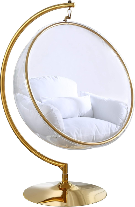 Luna Collection Modern | Contemporary Clear Acrylic Accent Swing Chair with Gold Metal Base and Durable Fabric Seat, 41.5