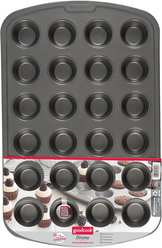 04029 Mini Non-Stick Muffin Pan, Steel, 1-7/8 in Dia x 14.6 in L x 9.3 in W x 6.