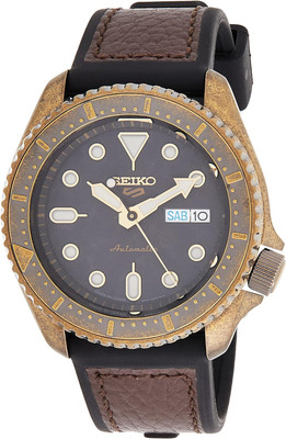 Men'S 5 Sports Stainless Steel Automatic Watch with Silicone Strap, Brown, 22 (M