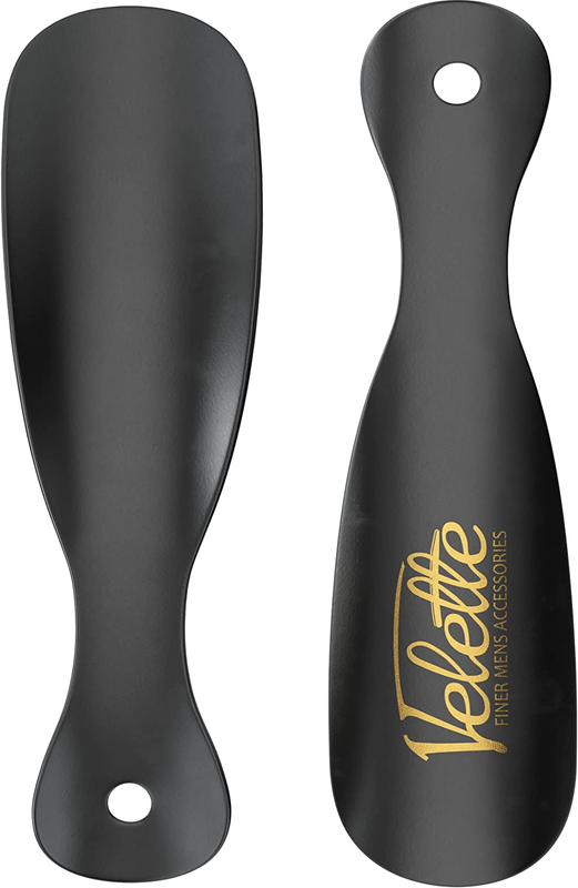 Metal Shoe Horn 2 Pack - 7.5" Long Black Shoe Horns Top Quality Stainless Steel