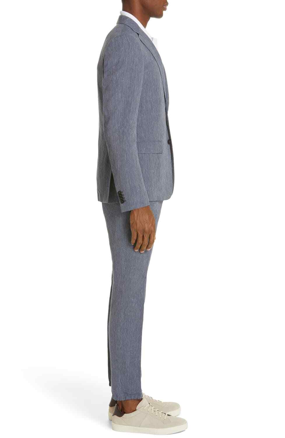Pre-owned Z Zegna Ermenegildo Zegna Z Zegna Men's Navy D8 Seersucker Linen And Cotton Blend Sport Coat $795 In Blue