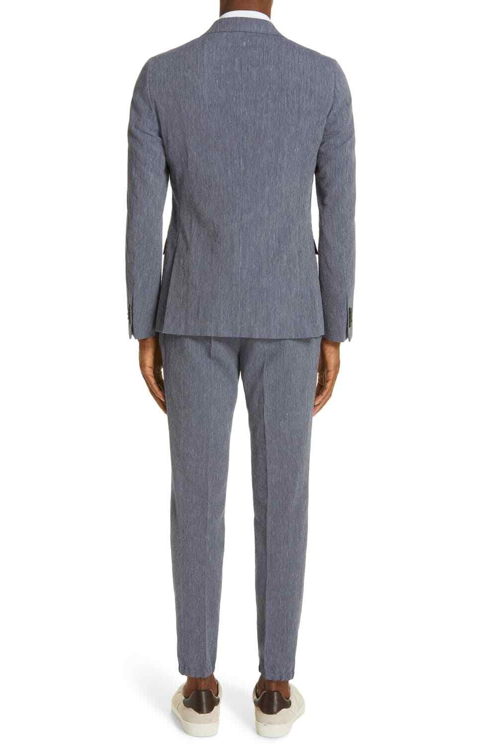 Pre-owned Z Zegna Ermenegildo Zegna Z Zegna Men's Navy D8 Seersucker Linen And Cotton Blend Sport Coat $795 In Blue
