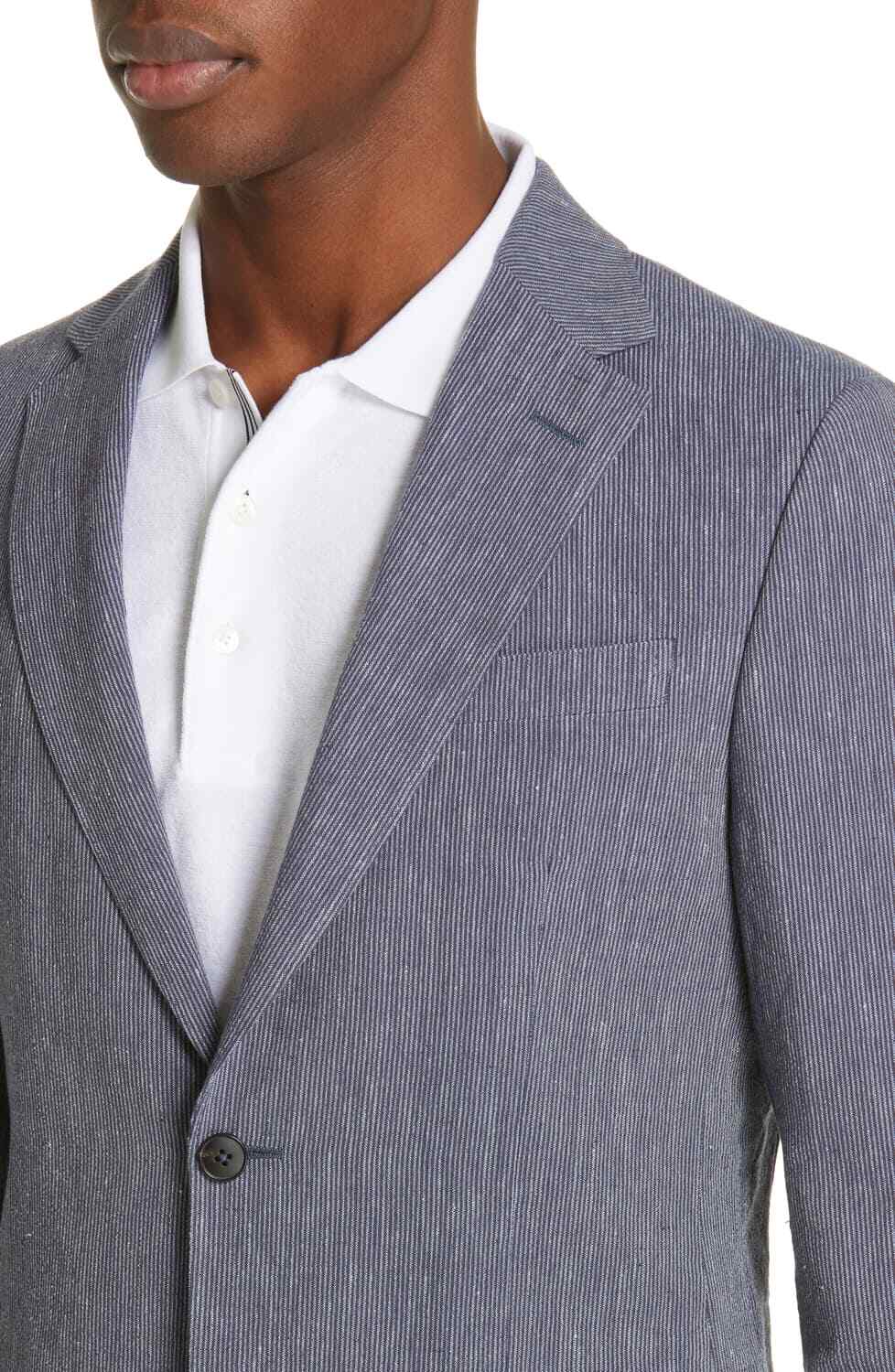 Pre-owned Z Zegna Ermenegildo Zegna Z Zegna Men's Navy D8 Seersucker Linen And Cotton Blend Sport Coat $795 In Blue