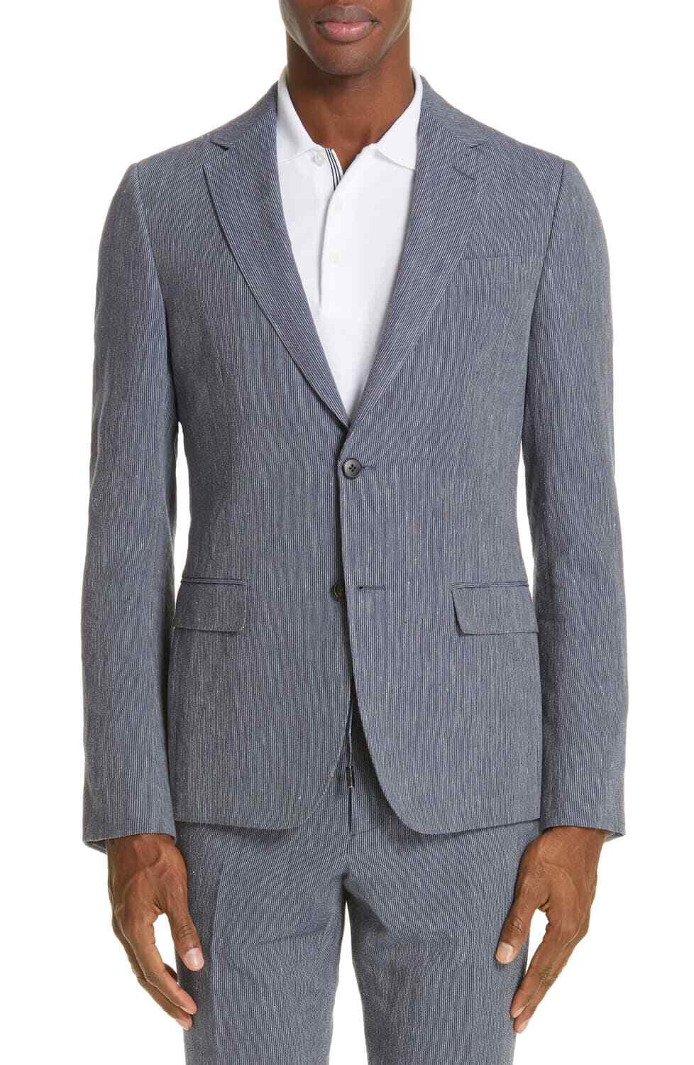 Pre-owned Z Zegna Ermenegildo Zegna Z Zegna Men's Navy D8 Seersucker Linen And Cotton Blend Sport Coat $795 In Blue