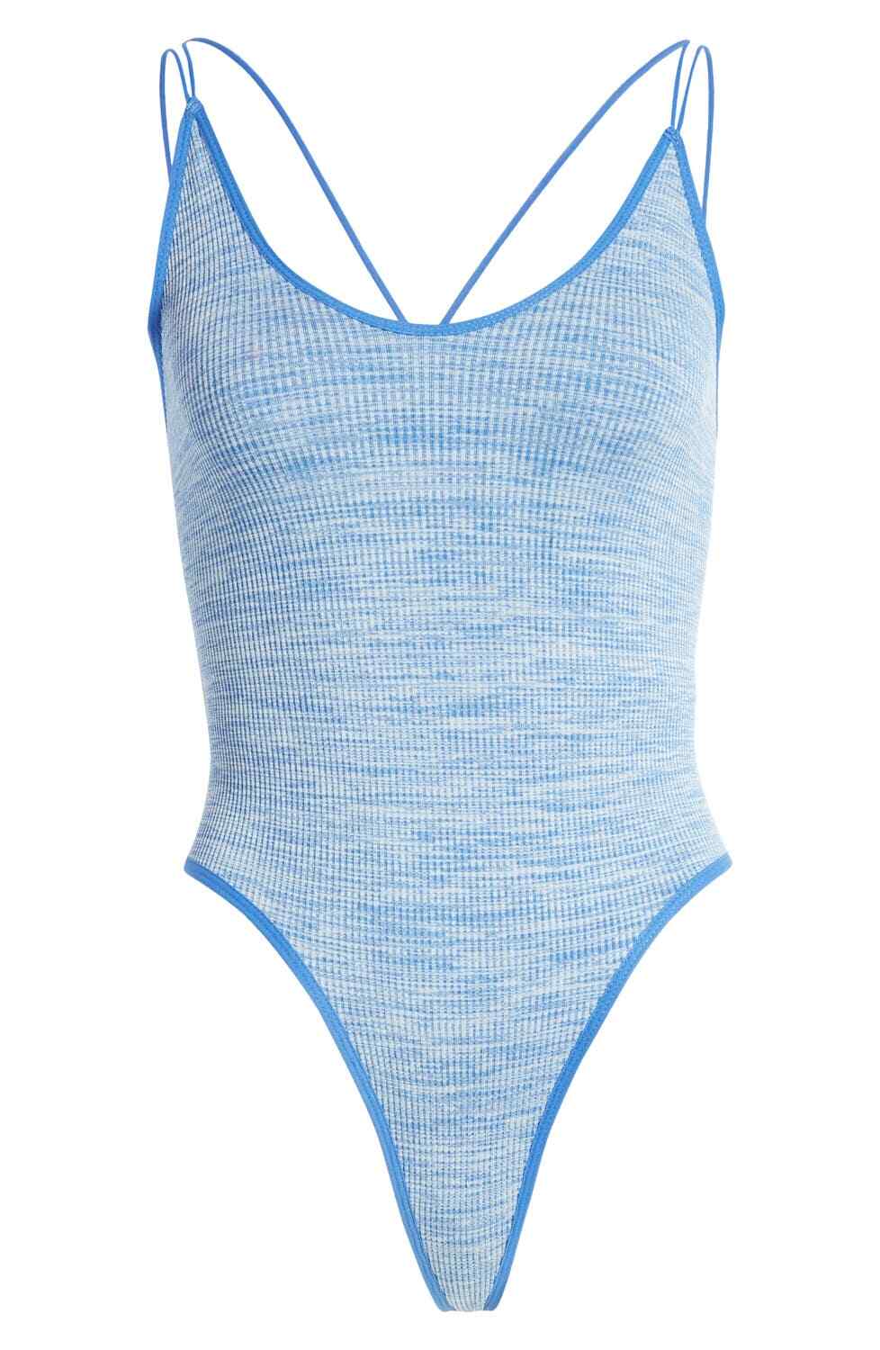 

Синий меланжевый боди со стрингами в рубчик BDG Urban Outfitters, размер  4/6
