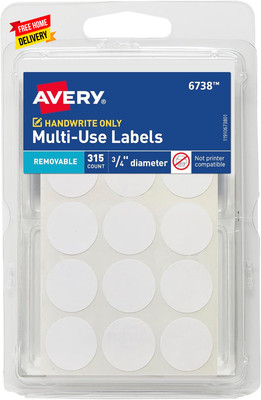 Multi-Use Removable Labels, 3/4 Inch round Stickers, White, Non-Printable, 315 B